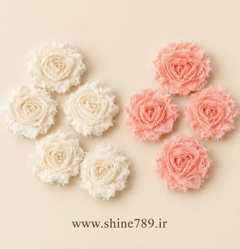 گل آماده پارچه ای ۵ عددی رنگ کرم و گلبهی 
