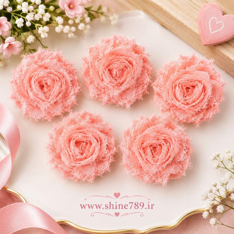 گل آماده پارچه ای ۵ عددی رنگ کرم و گلبهی 