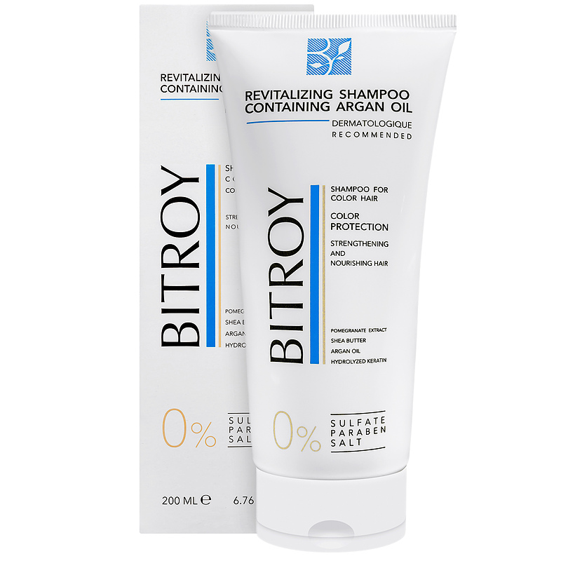 شامپو حیات بخش حاوی روغن آرگان مناسب موی رنگ شده ( تثبیت رنگ مو ) بیتروی BITROY فاقد سولفات حجم 200 میل