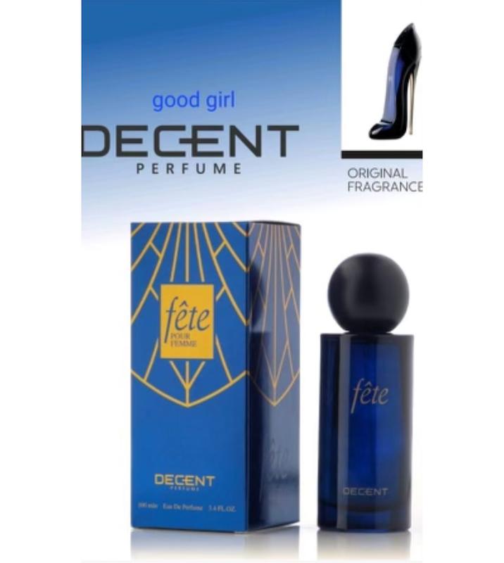ادکلن برندDECENT دیسنت زنانه پرفیوم رایحه ی اورجینال گود گرل پرفیوم 100 میل مدل Fete