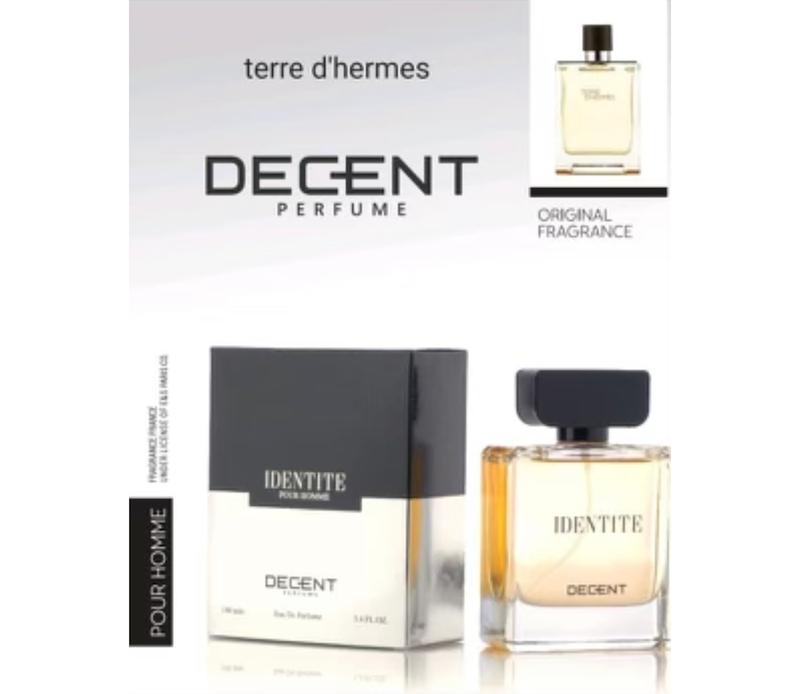 ادکلن برندDECENT دیسنت مردانه پرفیوم رایحه ی اورجینال تق هرمس پرفیوم 100 میل مدل IDENTITE
