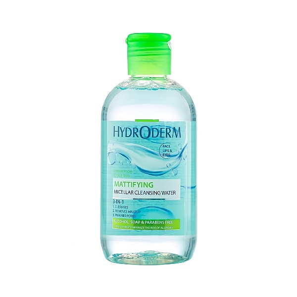 میسلار واتر مات کننده 3 در 1 چشم/ لب و صورت پوست چرب و جوشدار هیدرودرم HYDRODERM حجم 250 میل