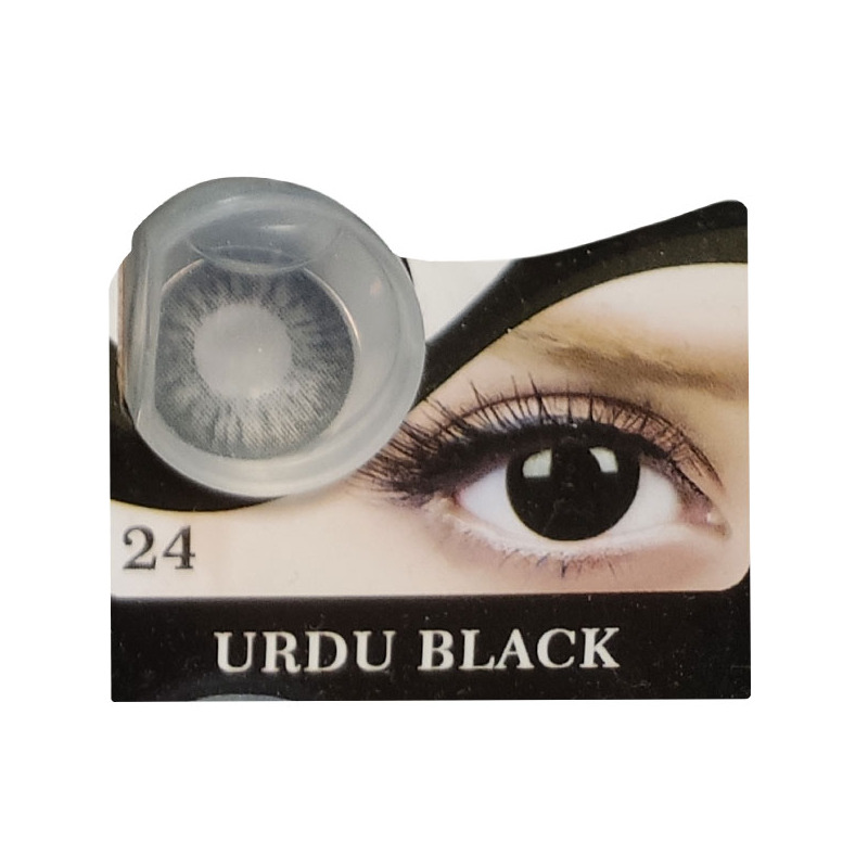 لنز روزانه رنگی هرا گریس 100 ساعته، شماره 24 کد S02 مدل Urdu Black دور دار و رگه دار طوسی تیره