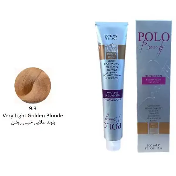 رنگ مو پلو بیوتی POLO حجم 100 میلی لیتر شماره 9.3 بلوند طلایی خیلی روشن (بدون سولفات)