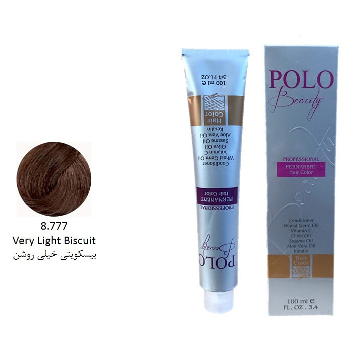 رنگ مو پلو بیوتی POLO حجم 100 میلی لیتر شماره 8.777 بیسکویتی خیلی روشن (بدون سولفات)