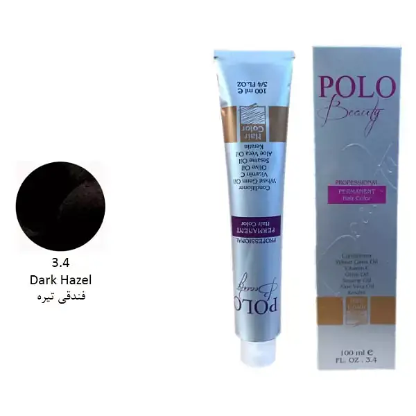 رنگ مو پلو بیوتی POLO حجم 100 میلی لیتر شماره 3.4 فندقی تیره (بدون سولفات)