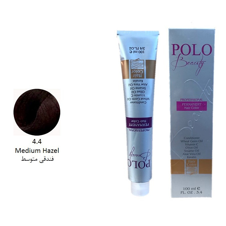رنگ مو پلو بیوتی POLO حجم 100 میلی لیتر شماره 4.4 فندقی متوسط (بدون سولفات)