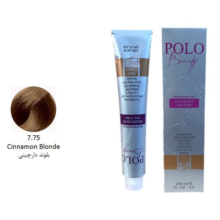 رنگ مو پلو بیوتی POLO حجم 100 میلی لیتر شماره 7.75 بلوند دارچینی (بدون سولفات)