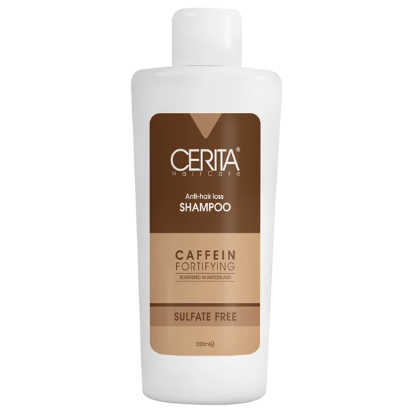  شامپو کافئین (بدون سولفات) سریتا CERITA حجم 200 میل تقویت کننده و ضد ریزش،مناسب موهای خشک و معمولی