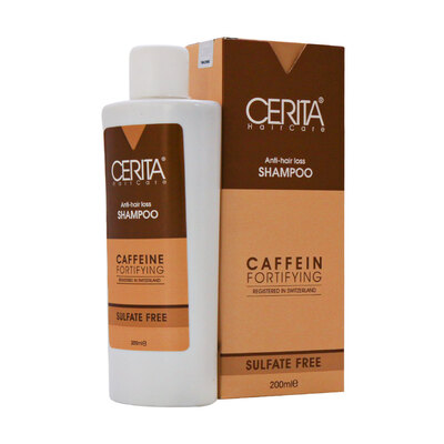  شامپو کافئین (بدون سولفات) سریتا CERITA حجم 200 میل تقویت کننده و ضد ریزش،مناسب موهای خشک و معمولی
