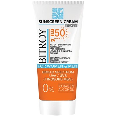 کرم ضد آفتاب بی رنگ مناسب پوست چرب با SPF50 بیتروی BITROY حجم 50 میل