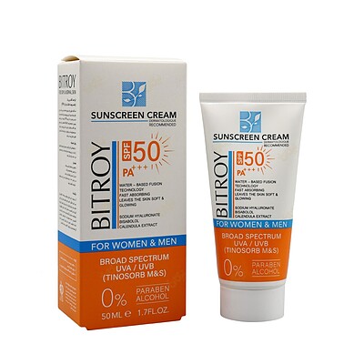 کرم ضد آفتاب بی رنگ مناسب پوست خشک و نرمال با SPF50 بیتروی BITROY حجم 50 میل