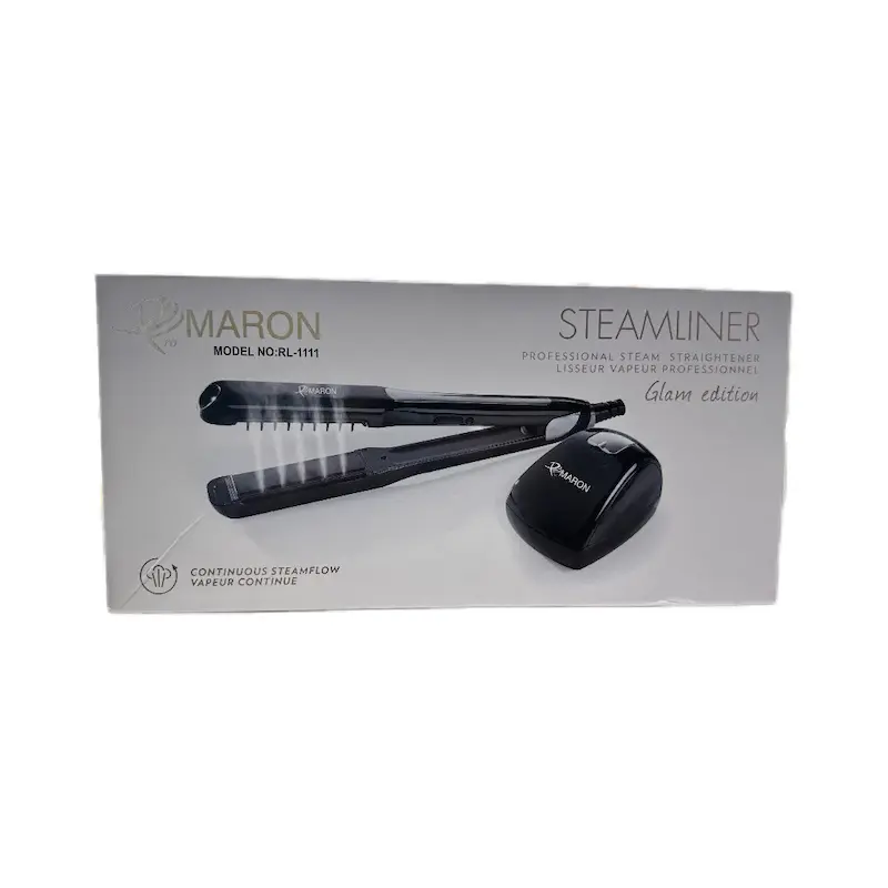 اتو مو بخار درمانی پرومارون ProMARON STEAM LINER RL-1111 حداکثر دما 230.طول سیم 2.30.اقلام همراه محفظه آب. قابلیت تنظیم دما.جنس صفحات نانو سرامیک.
