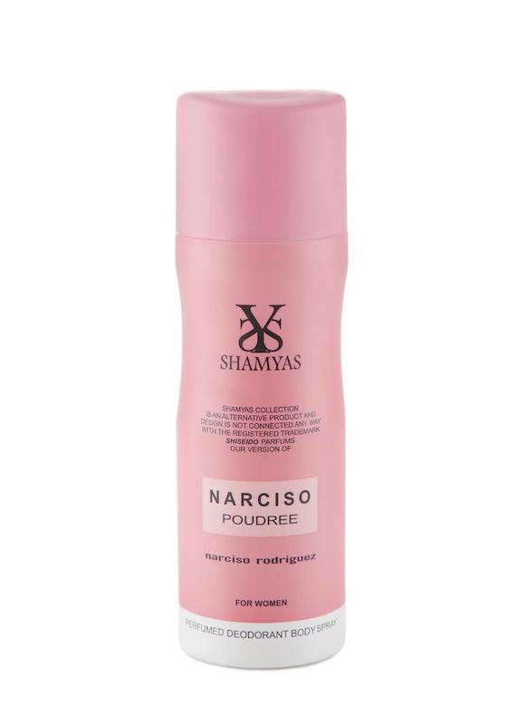 اسپری خوشبو کننده بدن زنانه شمیاس Shamyas مدل نارسیس رودریگز نارسیس پودری  Narciso Rodriguez Narciso Poudree حجم 200 میل