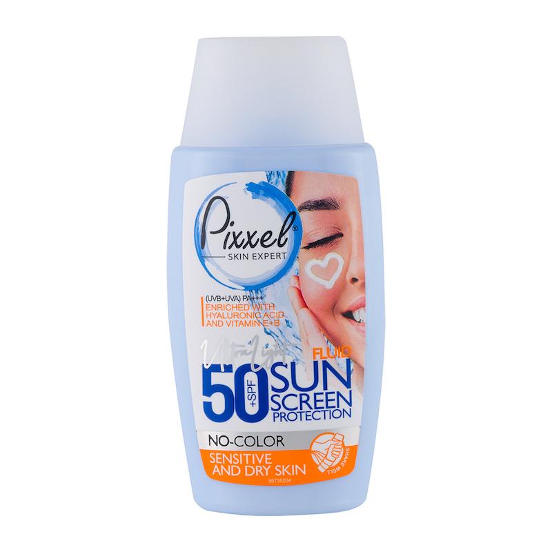 کرم ضد آفتاب بدون رنگ پیکسل Pixel مناسب پوست های خشک، نرمال و حساس با SPF50 حجم 50 میل