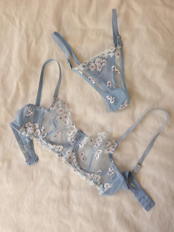 ست سوتین شورت گلدار آبی