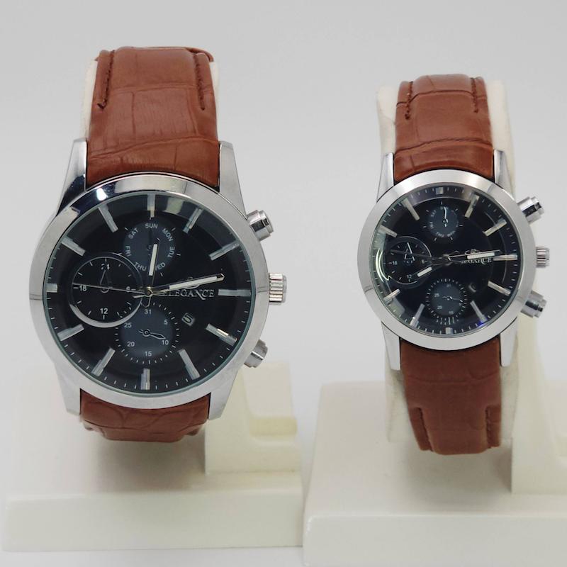 ساعت مچی ست مردانه و زنانه الگانس Elegance با بند چرم و سبک 3موتوره کد 1130