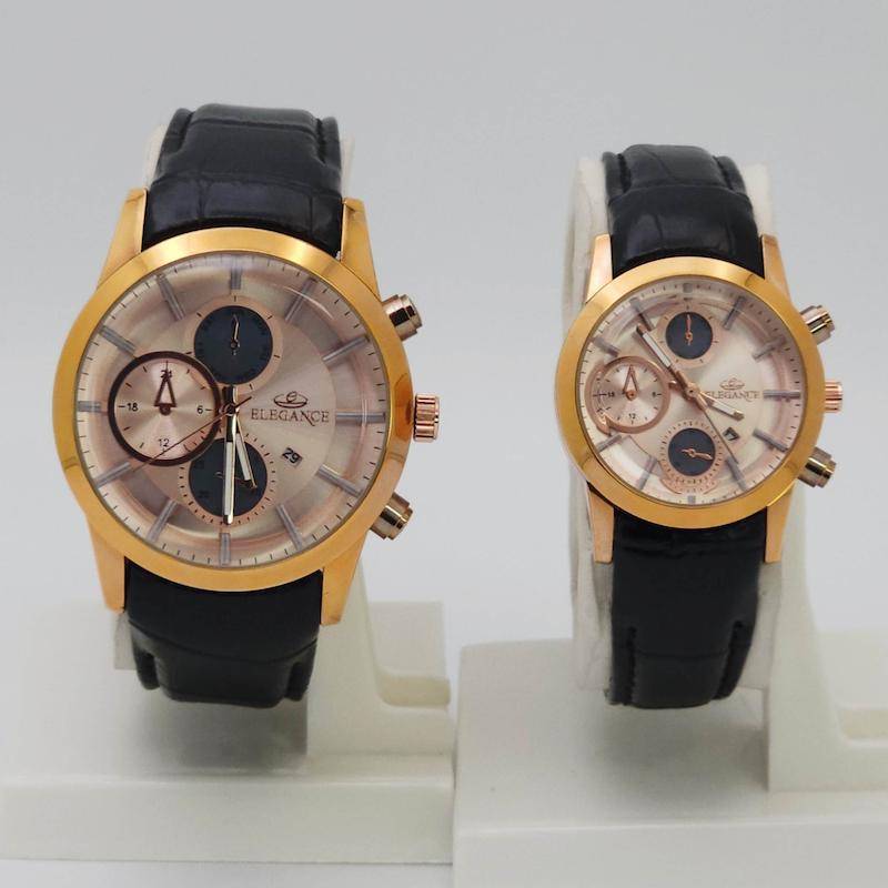 ساعت مچی ست مردانه و زنانه الگانس Elegance با بند چرم و سبک 3موتوره کد 1133