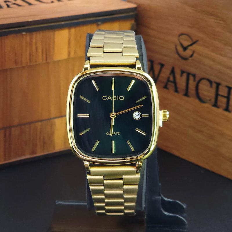 ساعت مچی مردانه کاسیو اولدمانی Casio A963 تاریخ دار با موتور کوارتز رنگ صفحه سبز تیره کد 3943