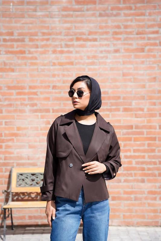 بارانی کوتاه کتی زنانه مدل دو دکمه قد ۵۵ آستردار