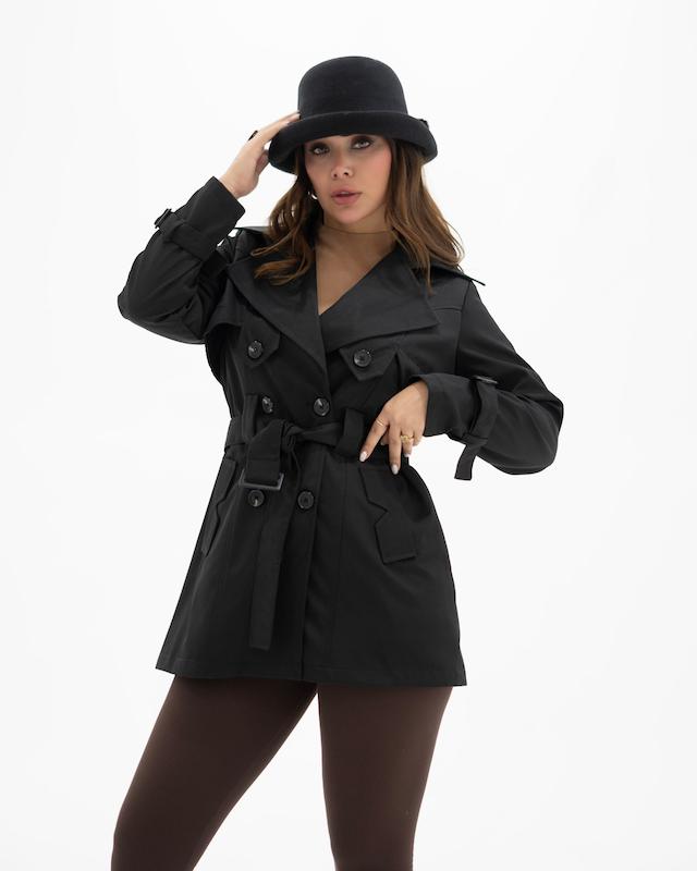 بارانی زنانه مدل شنل‌دار دکمه‌ای قد ۷۷ آستردار