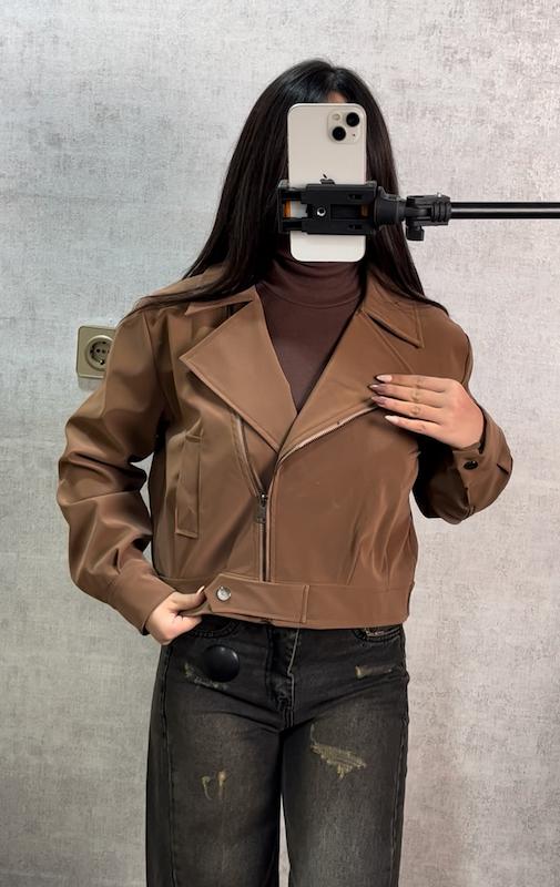 بامبر جکت چرم زیپ کجدار