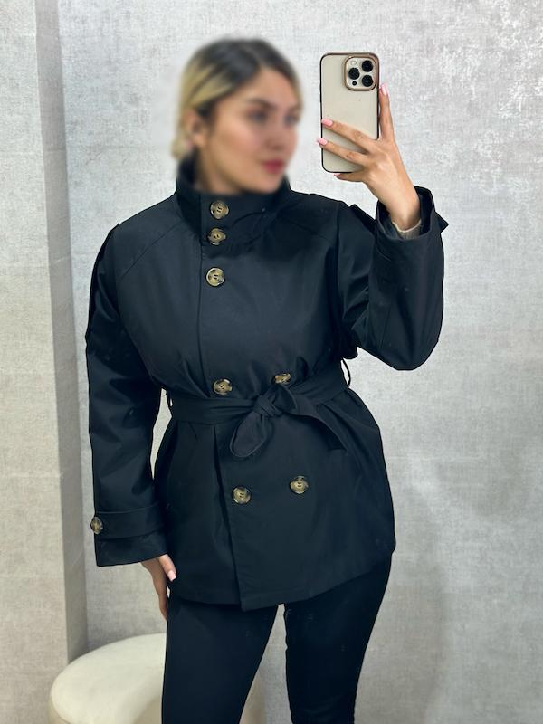 بارانی زنانه کتان آستردار مدل یقه برشکا قد ۷۰