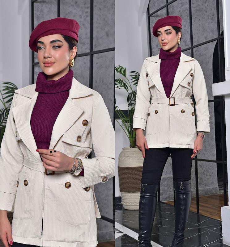 بارانی زنانه میله ای دو جیب