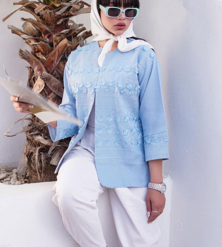 مانتو لینن خارجی خرجکار هندی زنانه طرح گل