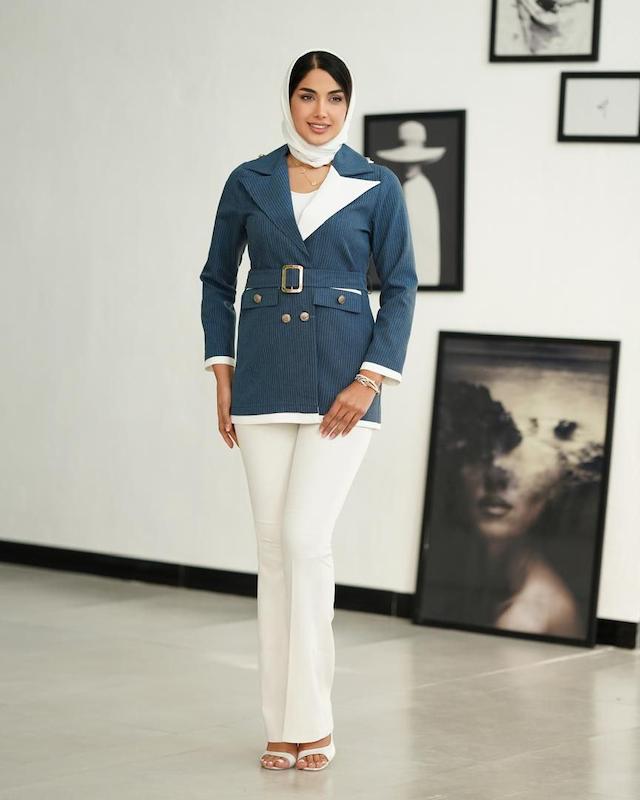 کت تکی زنانه کجراه مدل دو رنگ دیپلمات