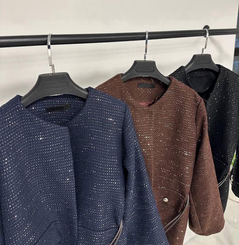 کت زنانه پولک دوزی کمر چرم قد ۷۰