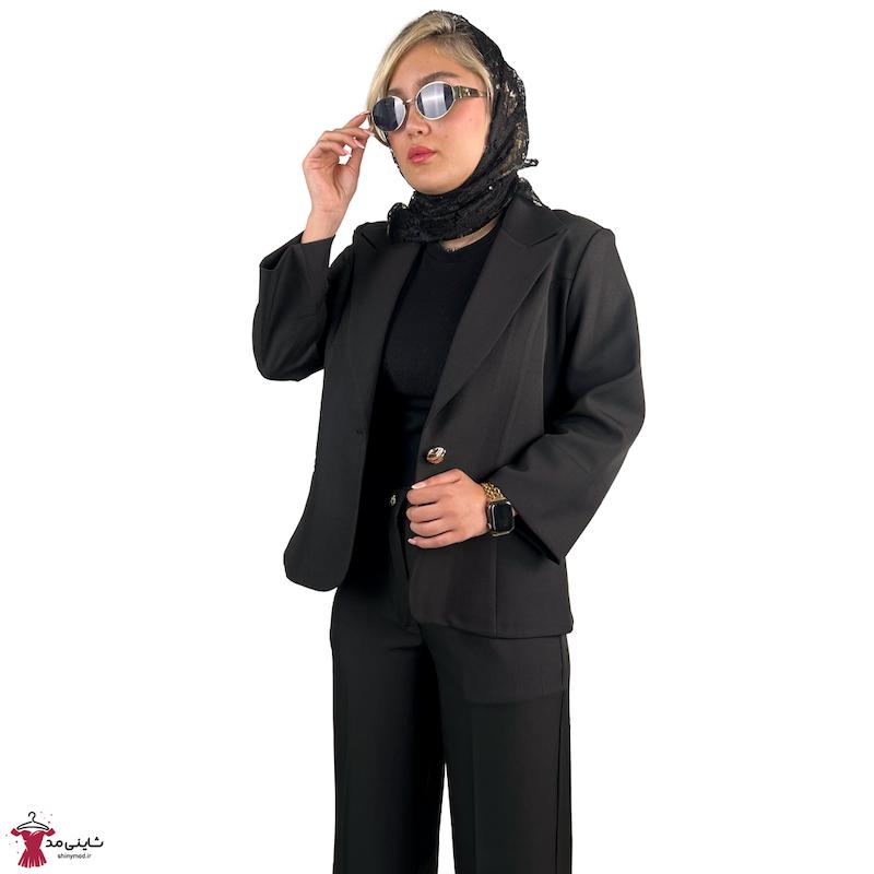 ست کراپ کت و شلوار زنانه یقه بلیزر