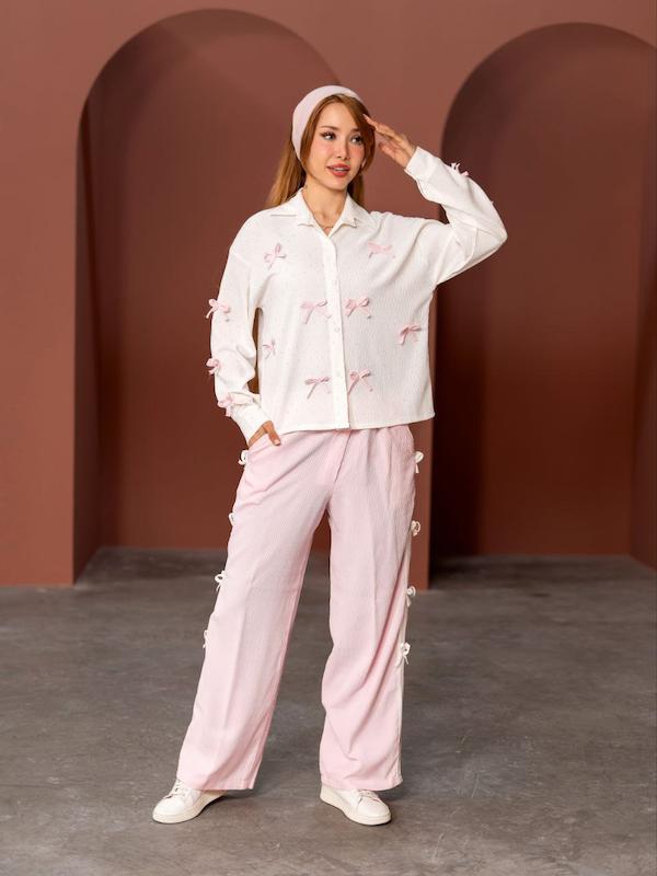 ست بلوز و شلوار زنانه پاپیونی