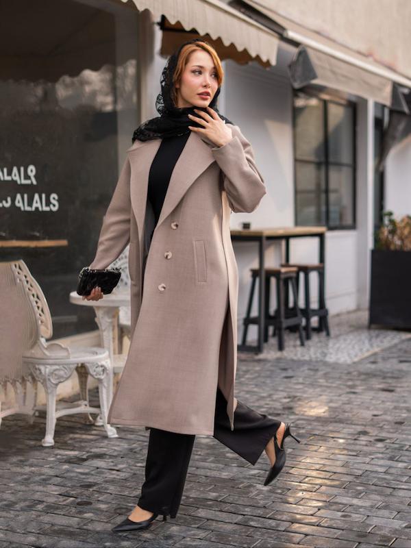 اورکت بلند بغل چاک دار زنانه پارچه هرمس