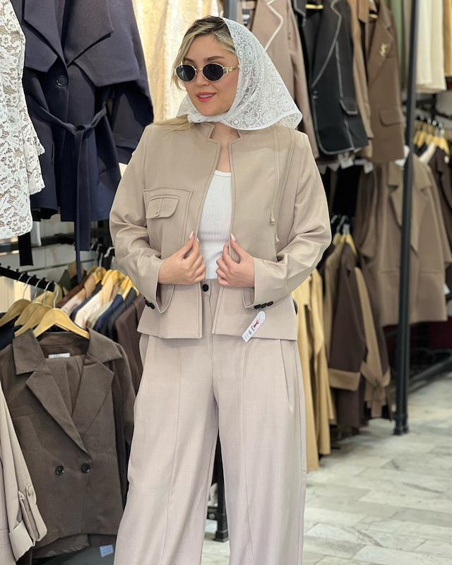 ست کراپ کت و شلوار زنانه جنس کرپ