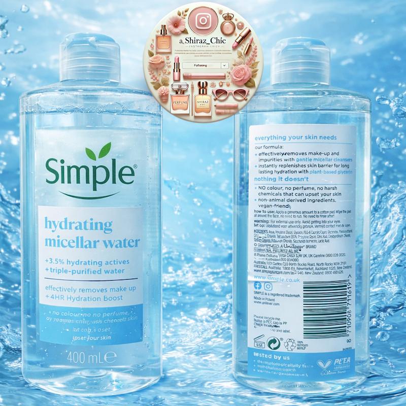 میسلار واتر سیمپل مدل Hydrating Micellar Water حجم 400 میل | آبرسان و پاک‌کننده ملایم