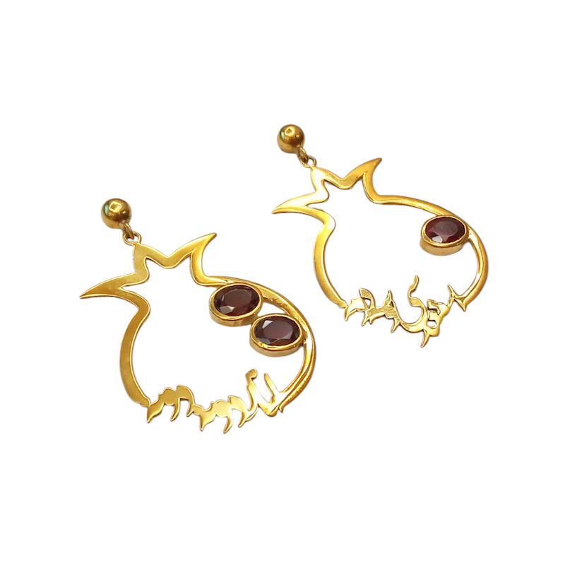 گوشواره انار نقره با آبکاری طلا