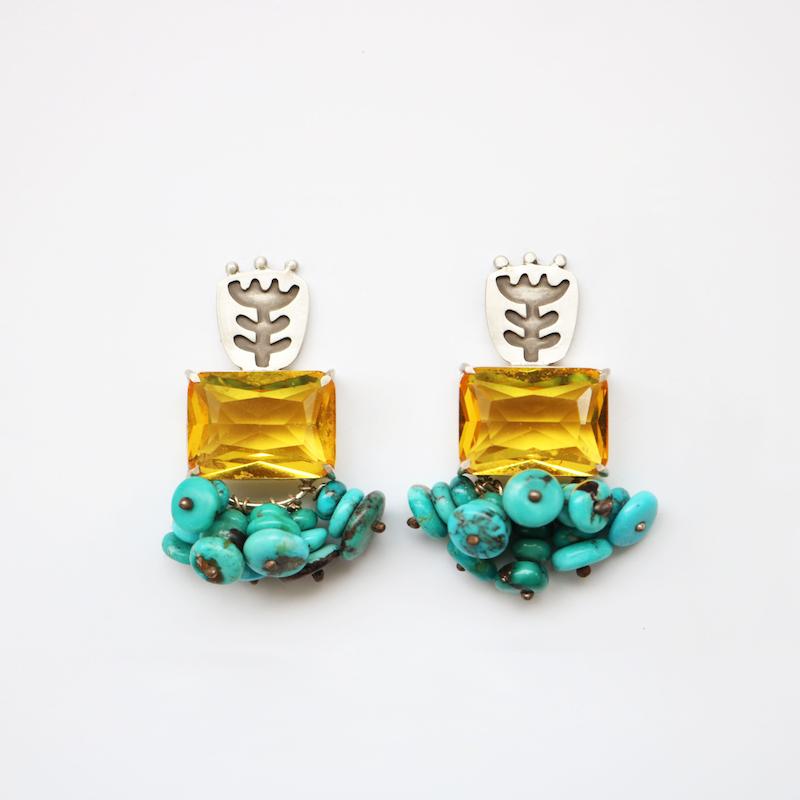 گوشواره لاله گبه - کریستال زرد و فیروزه