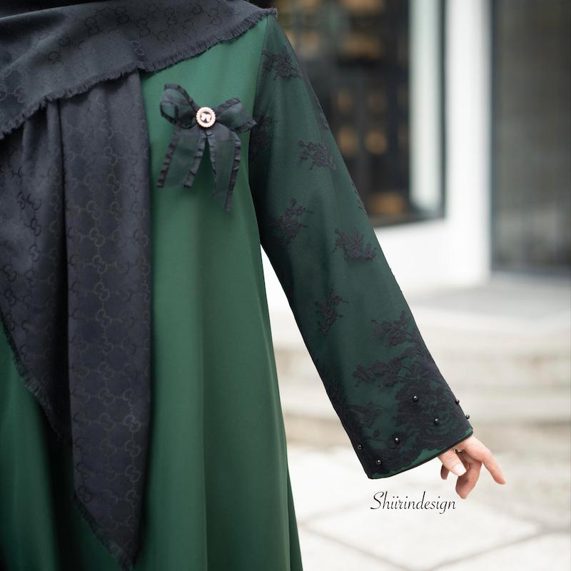 عبا کرپ سبز دانتلی