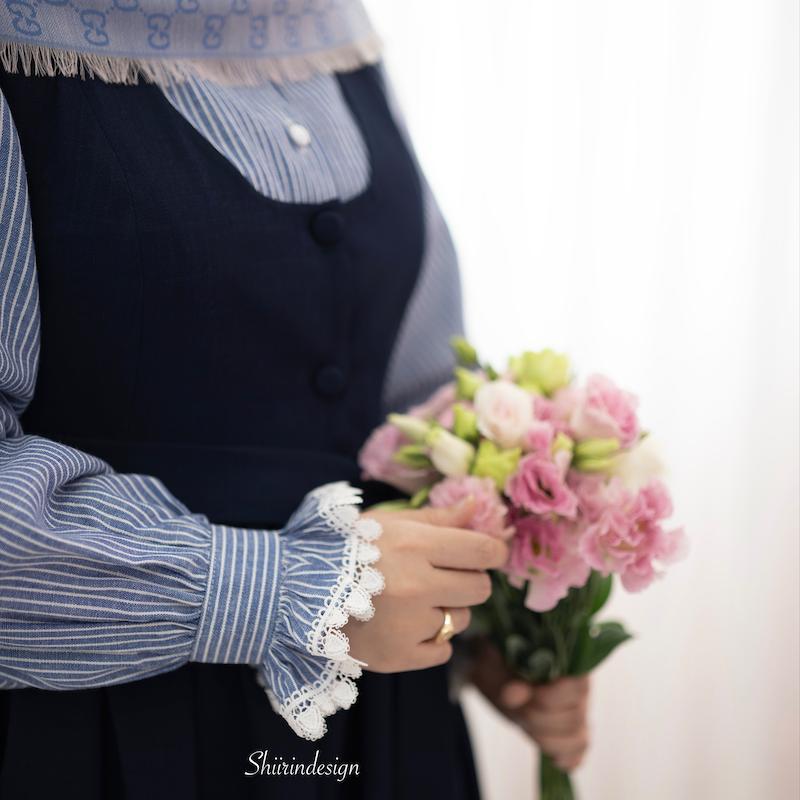 شومیز راه راه آبی تیره