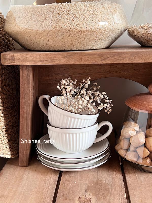 فنجان نعلبکی سفید قهوه ای 