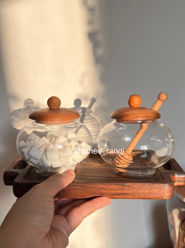 قندان و عسل خوری درب چوبی 