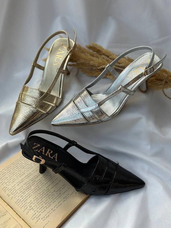 کفش پاشنه زارا  ZARA پشت بند رنگ نقره ای سایز 37 تا 40
