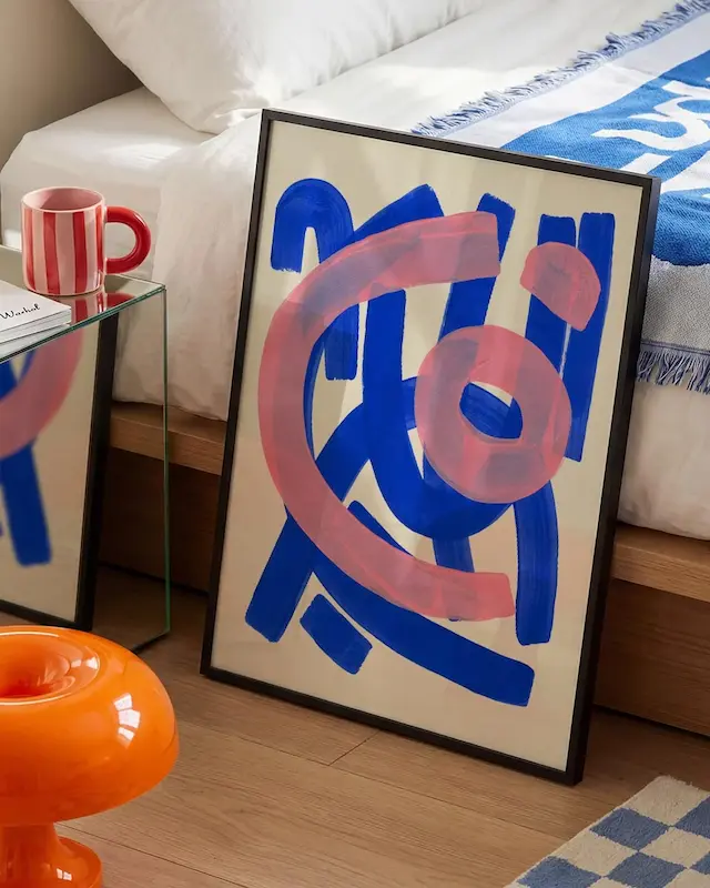 Vibrant Blue Pink Abstract تابلو