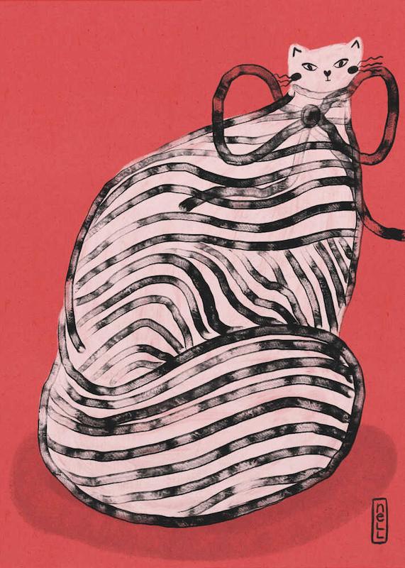 Black and White Stripe Cat Illustration تابلو