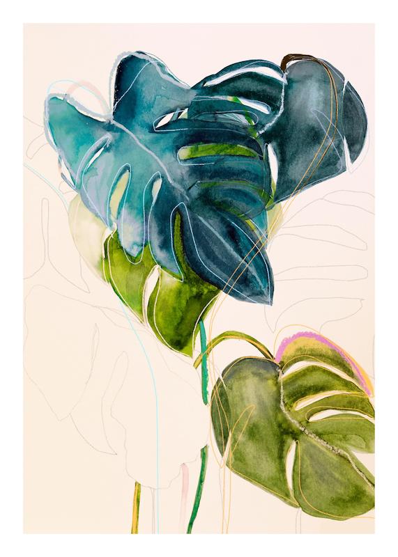 تابلو Leigh Viner - Blue Monstera در دکوراسیون مدرن