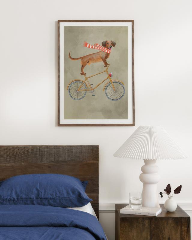 تابلو Coco De Paris - Dachshund on Bicycle in the Winter