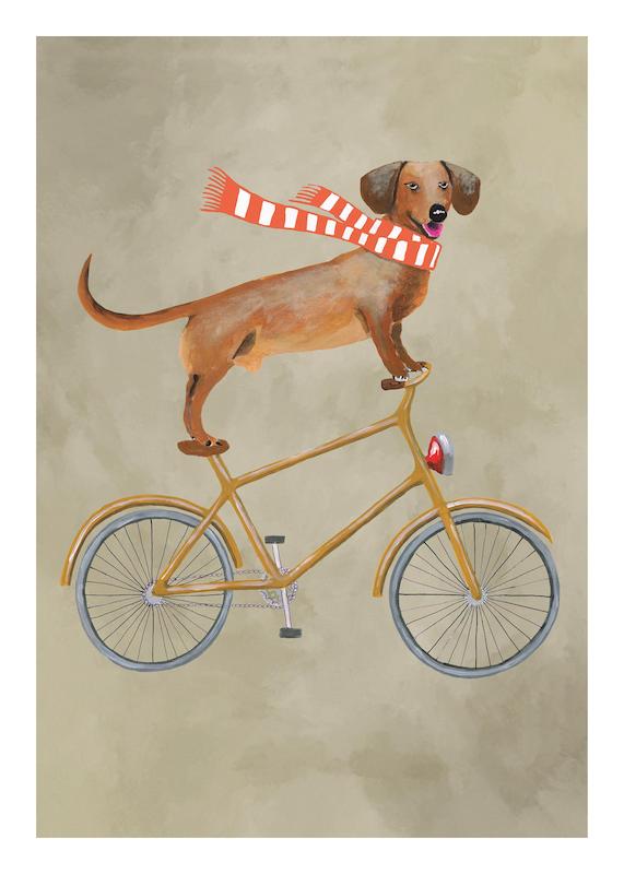 تابلو Coco De Paris - Dachshund on Bicycle in the Winter در دکوراسیون مدرن