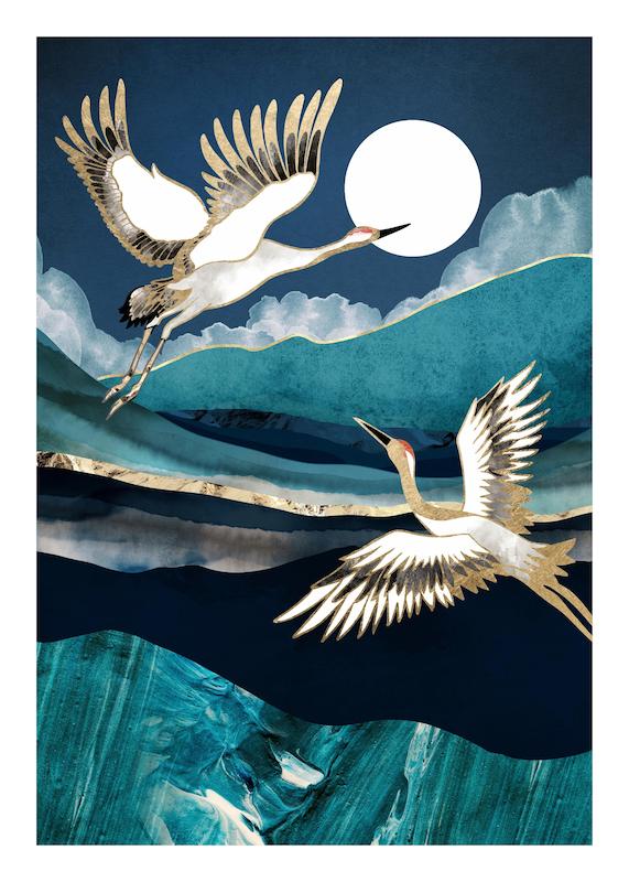تابلو SpaceFrog Designs - Midnight Cranes در دکوراسیون مدرن