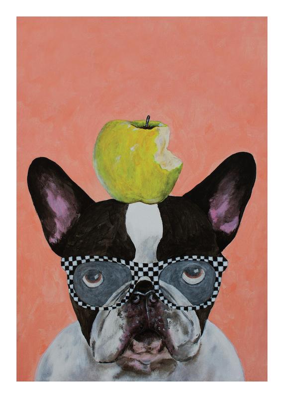 تابلو Coco De Paris - French Bulldog with Apple در دکوراسیون مدرن